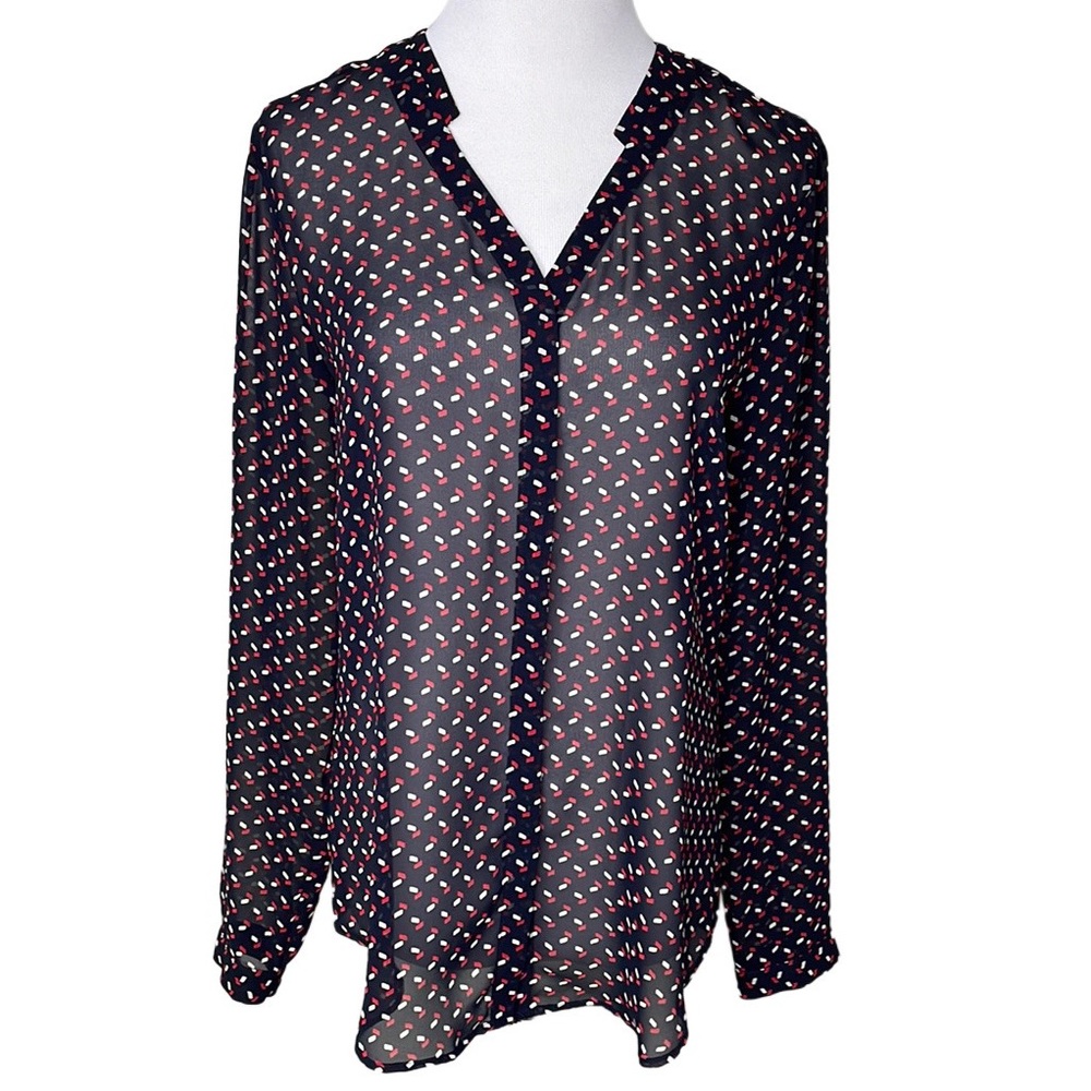 Ann Taylor Sheer Button Down Long Sleeve Blouse